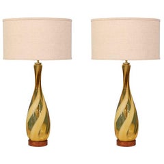 Midcentury Swirl Murano Amber Glass Table Lamps