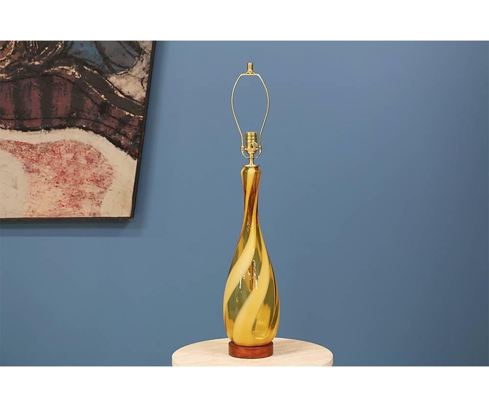 mid century amber glass table lamp
