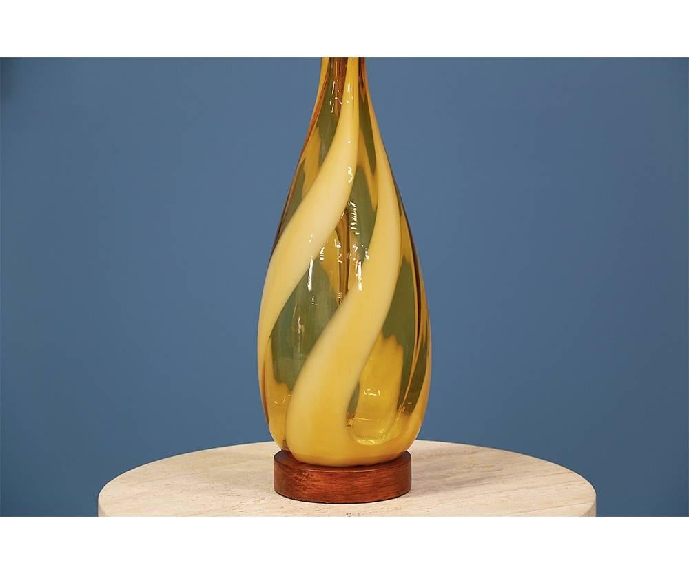 Mid-Century Modern Midcentury Swirl Murano Amber Glass Table Lamps