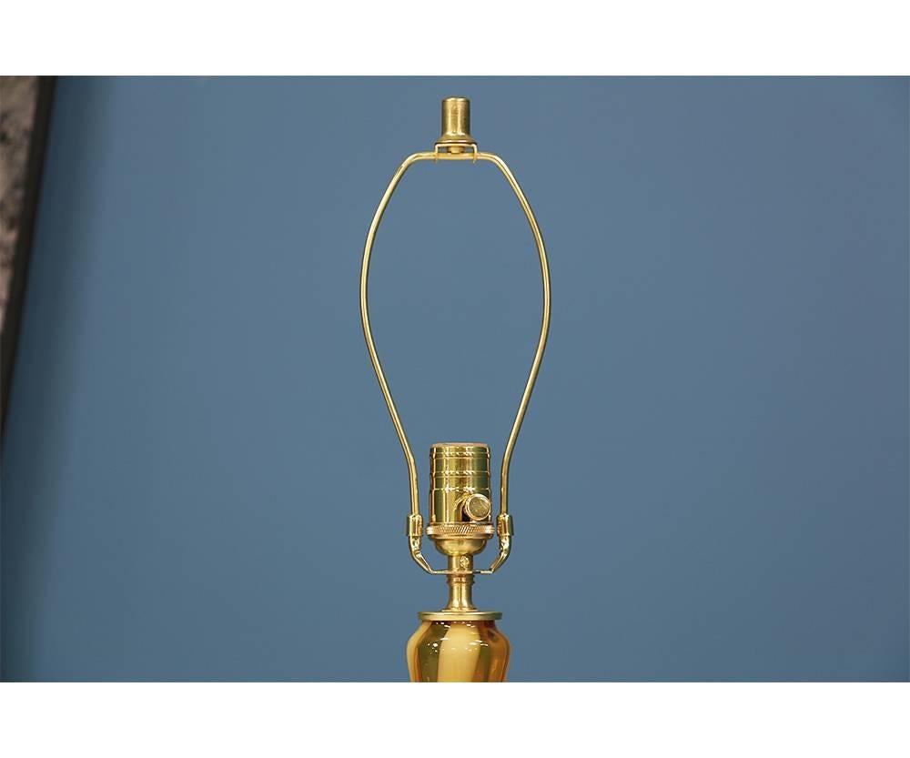 Midcentury Swirl Murano Amber Glass Table Lamps In Excellent Condition In Los Angeles, CA