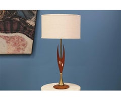 Mid Century Sculpted Walnut & Inlaid Tile Table Lamps