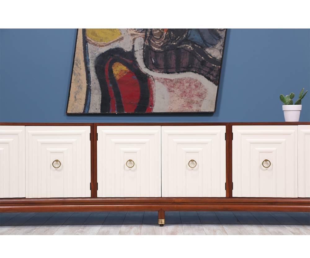 American Renzo Rutili Two-Tone Lacquered & Walnut Credenza for Johnson Furniture