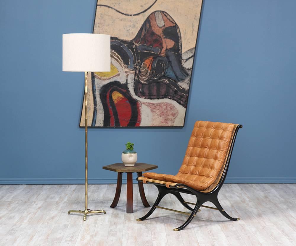 Mid-Century Modern Vintage Faux Bamboo Brass Tri-Leg Floor Lamp