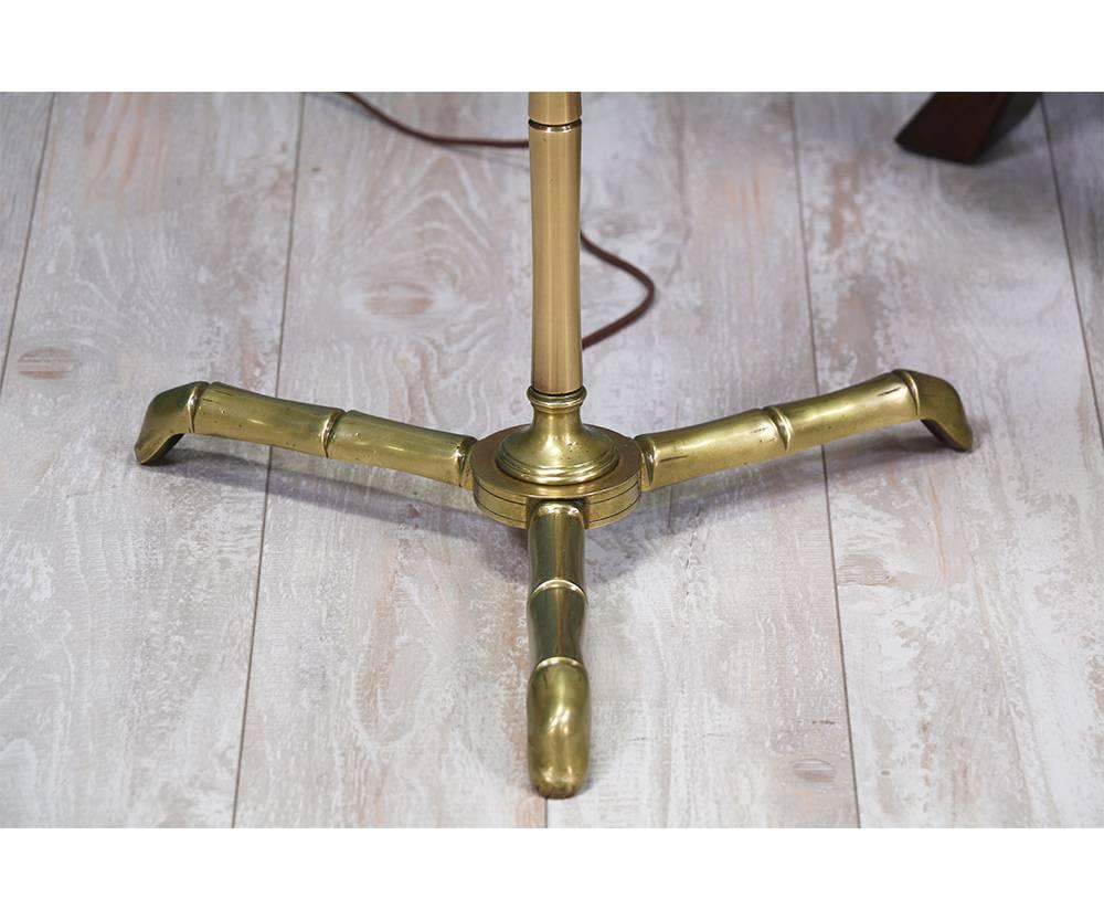 Late 20th Century Vintage Faux Bamboo Brass Tri-Leg Floor Lamp