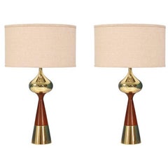 Tony Paul Brass and Walnut Table Lamps for Westwood Industries