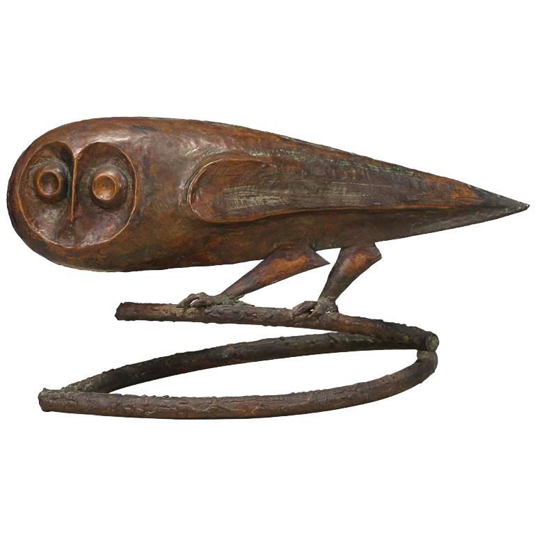 Modernist Brutalist Bronze Owl Sculpture