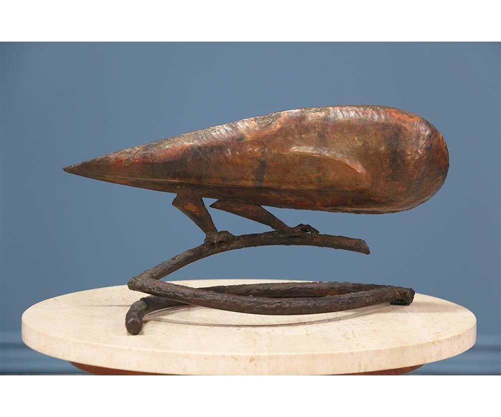 American Modernist Brutalist Bronze Owl Sculpture