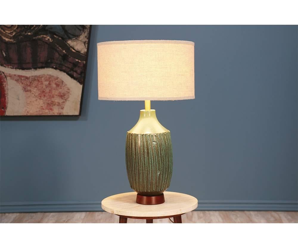 Mid-Century Modern David Cressey Teal Ceramic Table Lamp for Architectural Pottery