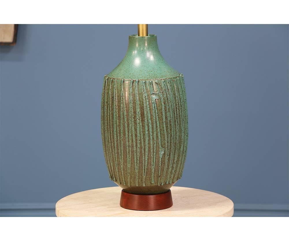 American David Cressey Teal Ceramic Table Lamp for Architectural Pottery