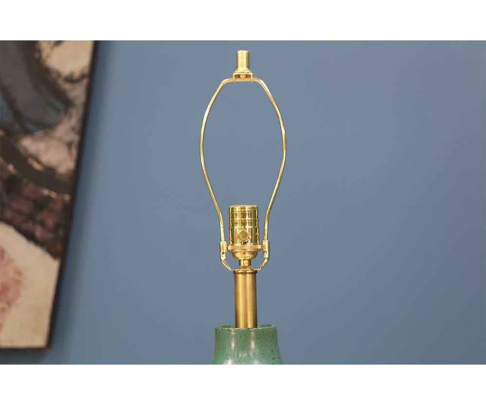Brass David Cressey Teal Ceramic Table Lamp for Architectural Pottery