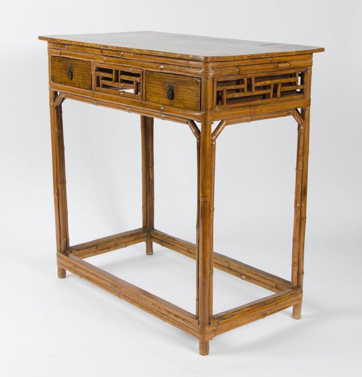 19th Century freestanding Chinese Bamboo Table with two drawers For Sale 2