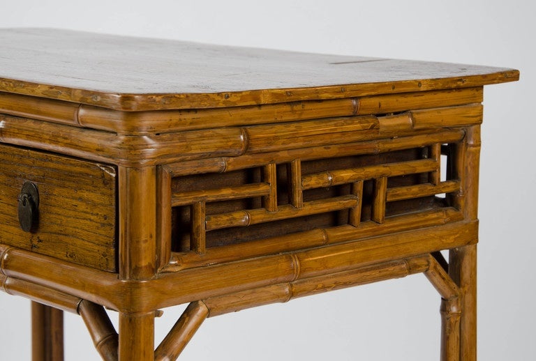 19th Century freestanding Chinese Bamboo Table with two drawers For Sale 3