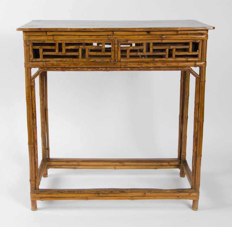 19th Century freestanding Chinese Bamboo Table with two drawers For Sale 4