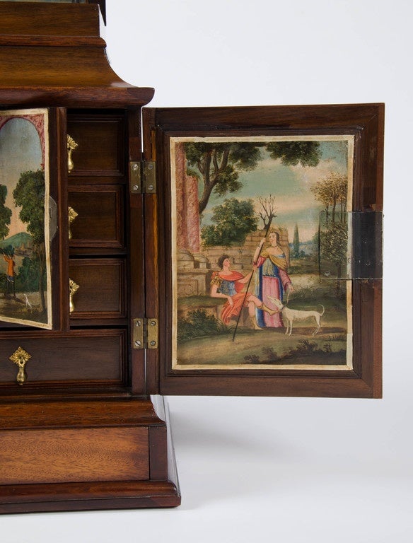 Great Britain (UK) 19th Century Table Cabinet with Early Oil Paintings