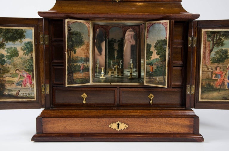 19th Century Table Cabinet with Early Oil Paintings 1