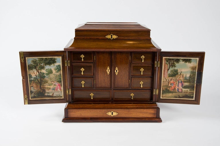 19th Century Table Cabinet with Early Oil Paintings 2