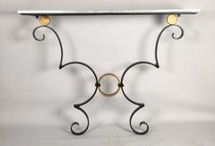 Handmade Iron Work Black and Gold Console Table with White Carrara Marble Top