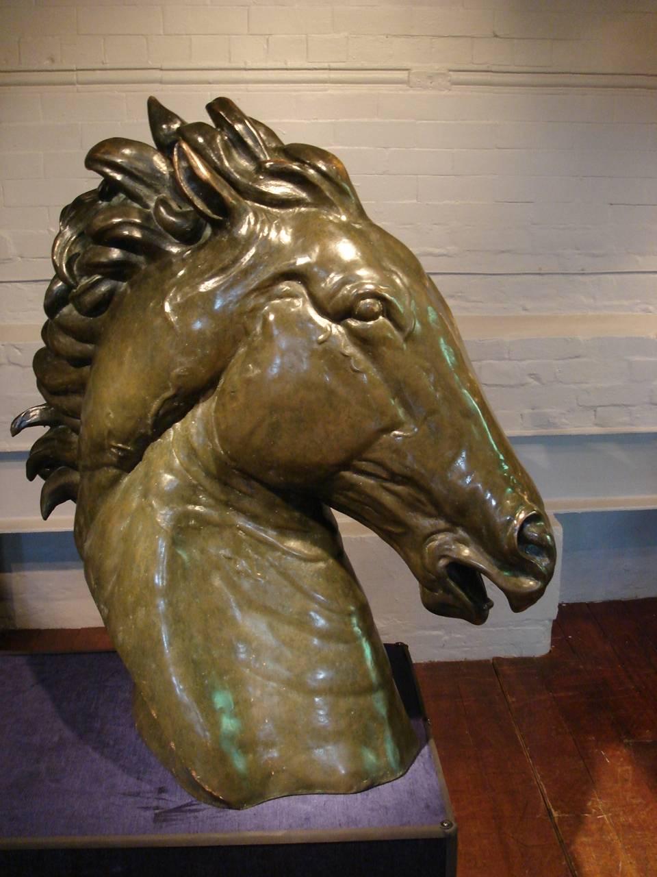 Classical Greek Contemporary Bronze Sculpture of a Life-Size Horse's Head by Dada For Sale