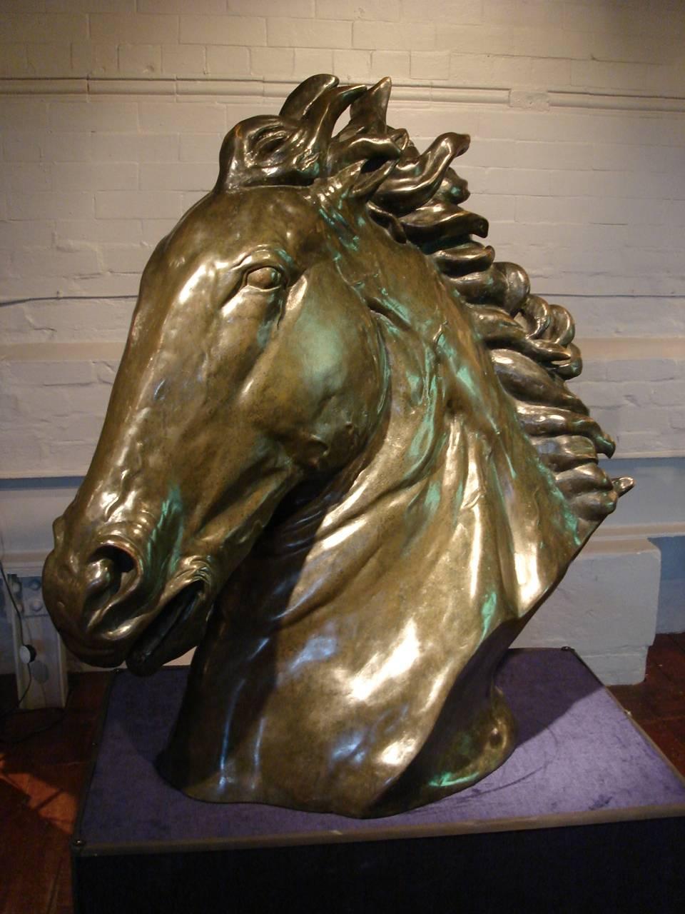 Croatian Contemporary Bronze Sculpture of a Life-Size Horse's Head by Dada For Sale
