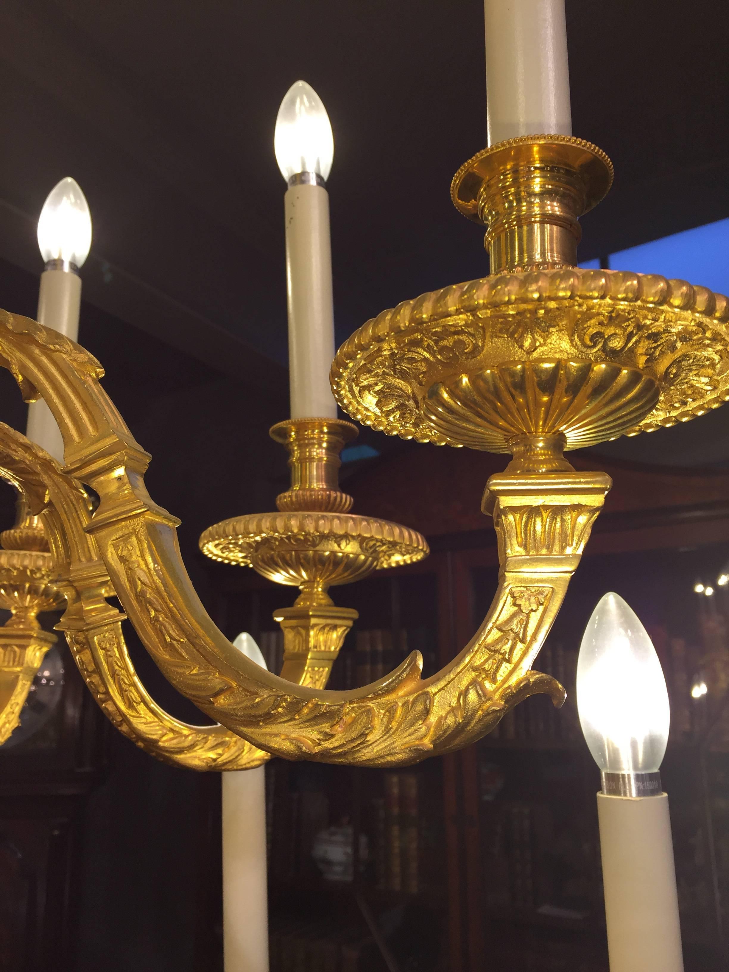 Baroque Revival Gilt Metal 16 Branch Two-Tier Chandelier in the Style of Andre Boulle