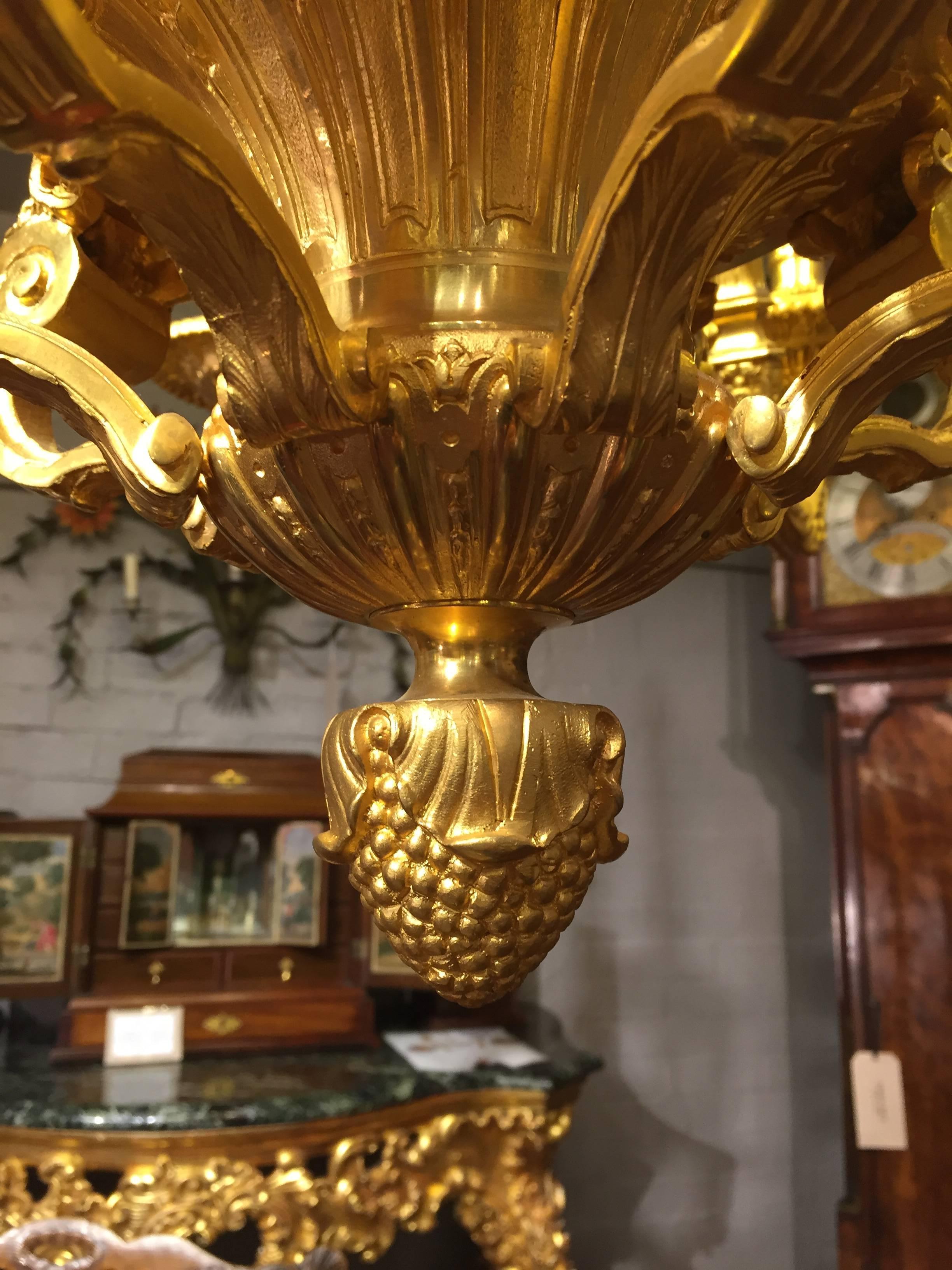 Mid-19th Century Gilt Metal 16 Branch Two-Tier Chandelier in the Style of Andre Boulle