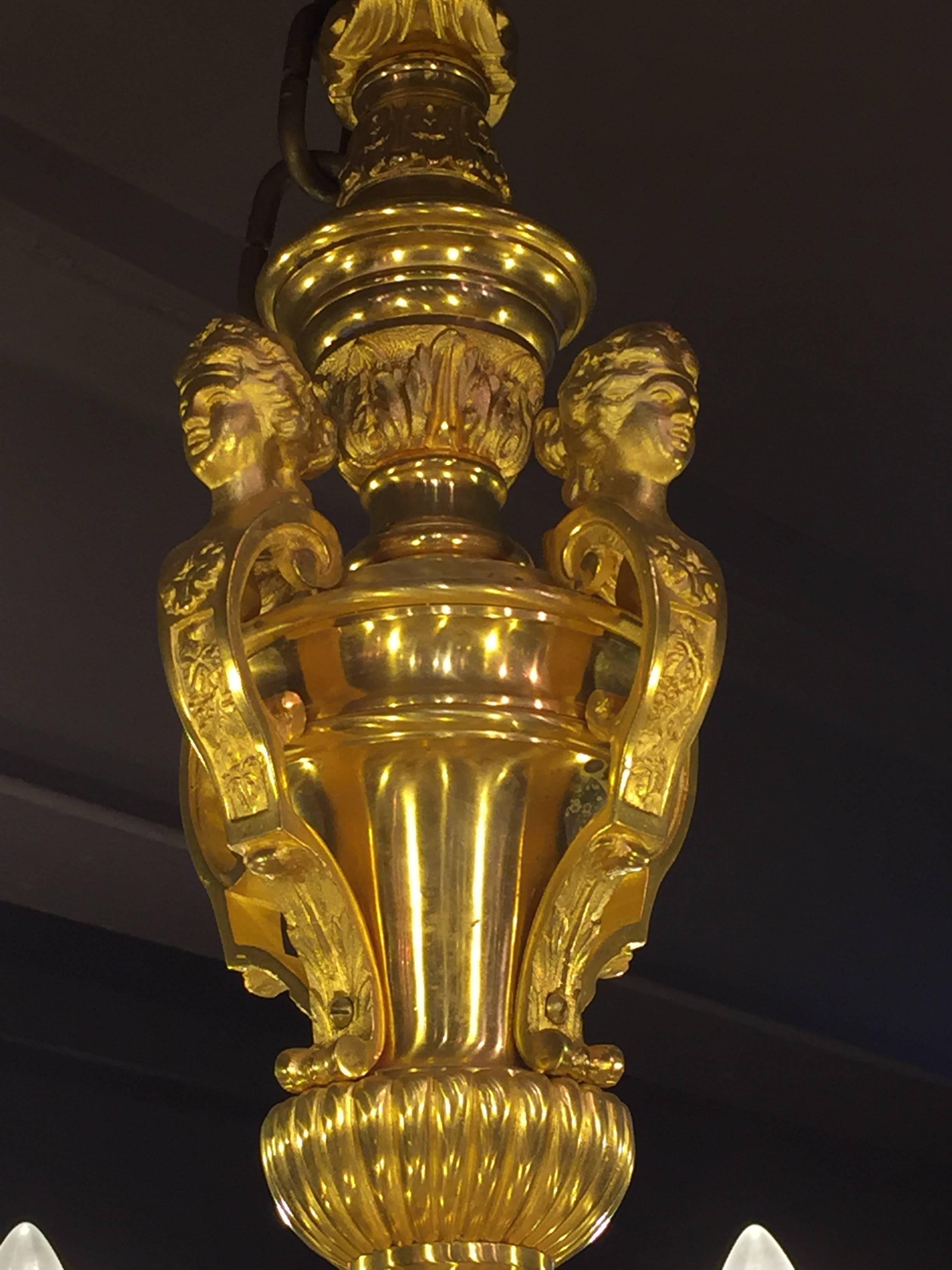 Gold Plate Gilt Metal 16 Branch Two-Tier Chandelier in the Style of Andre Boulle