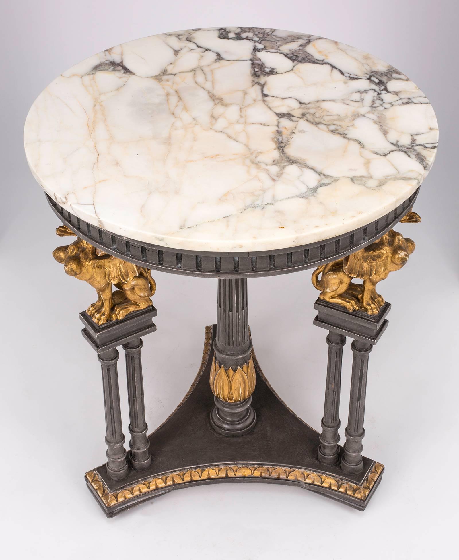 Gilt Griffin Round Marble-Top Center Table 4