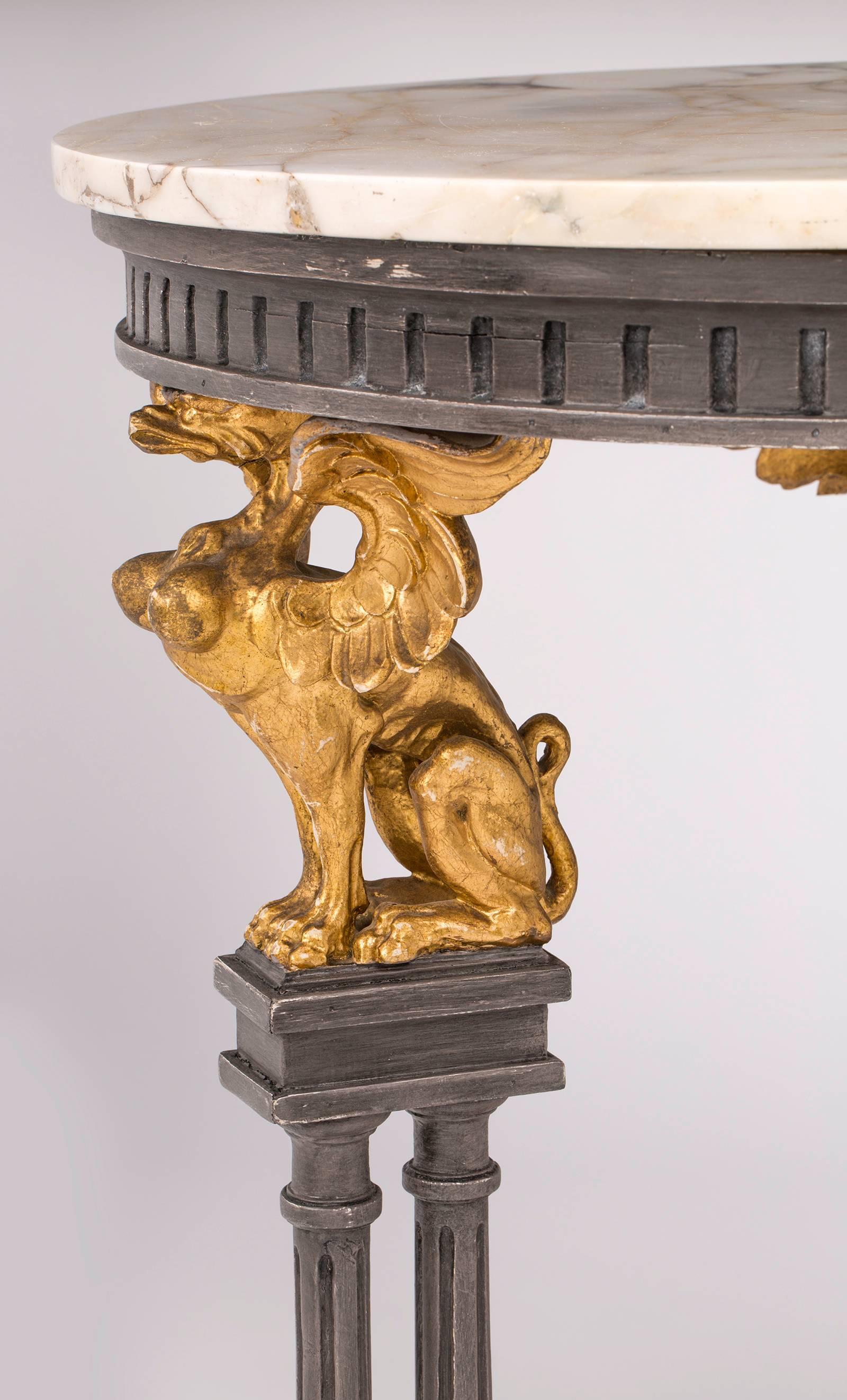 Mid-20th Century Gilt Griffin Round Marble-Top Center Table
