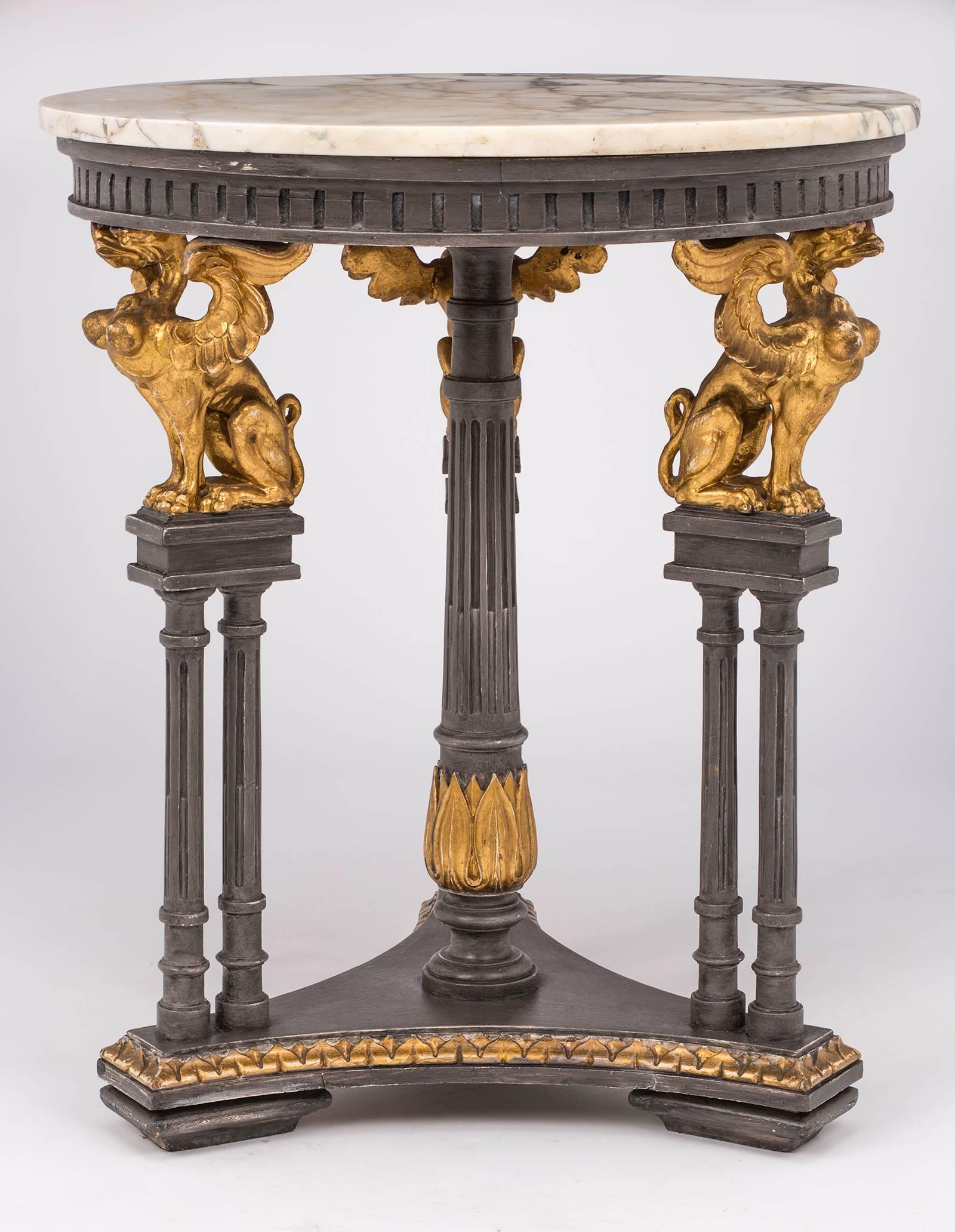 Hand-Carved Gilt Griffin Round Marble-Top Center Table