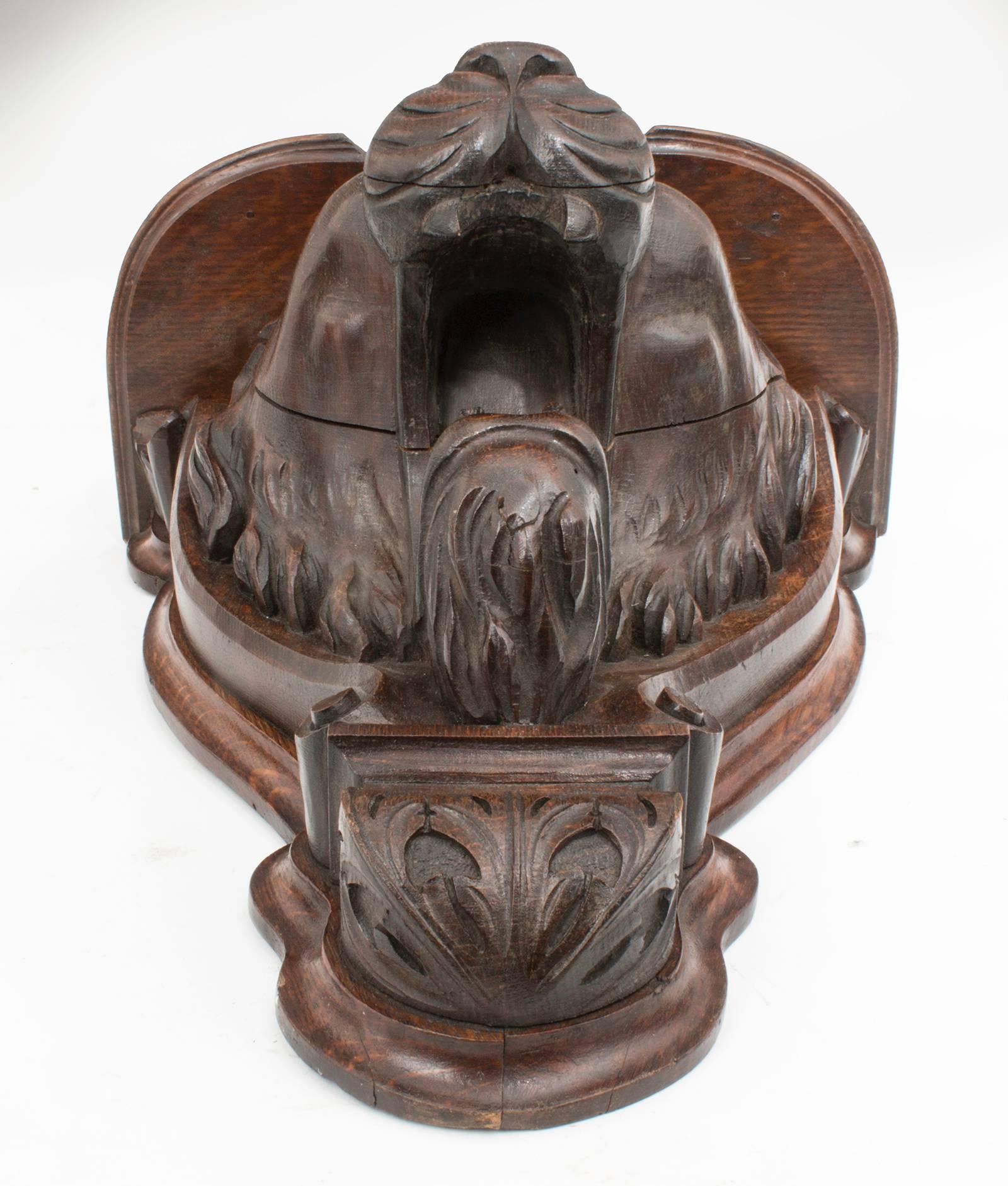 Mid-20th Century Carved Wood Lion Wall Shelf