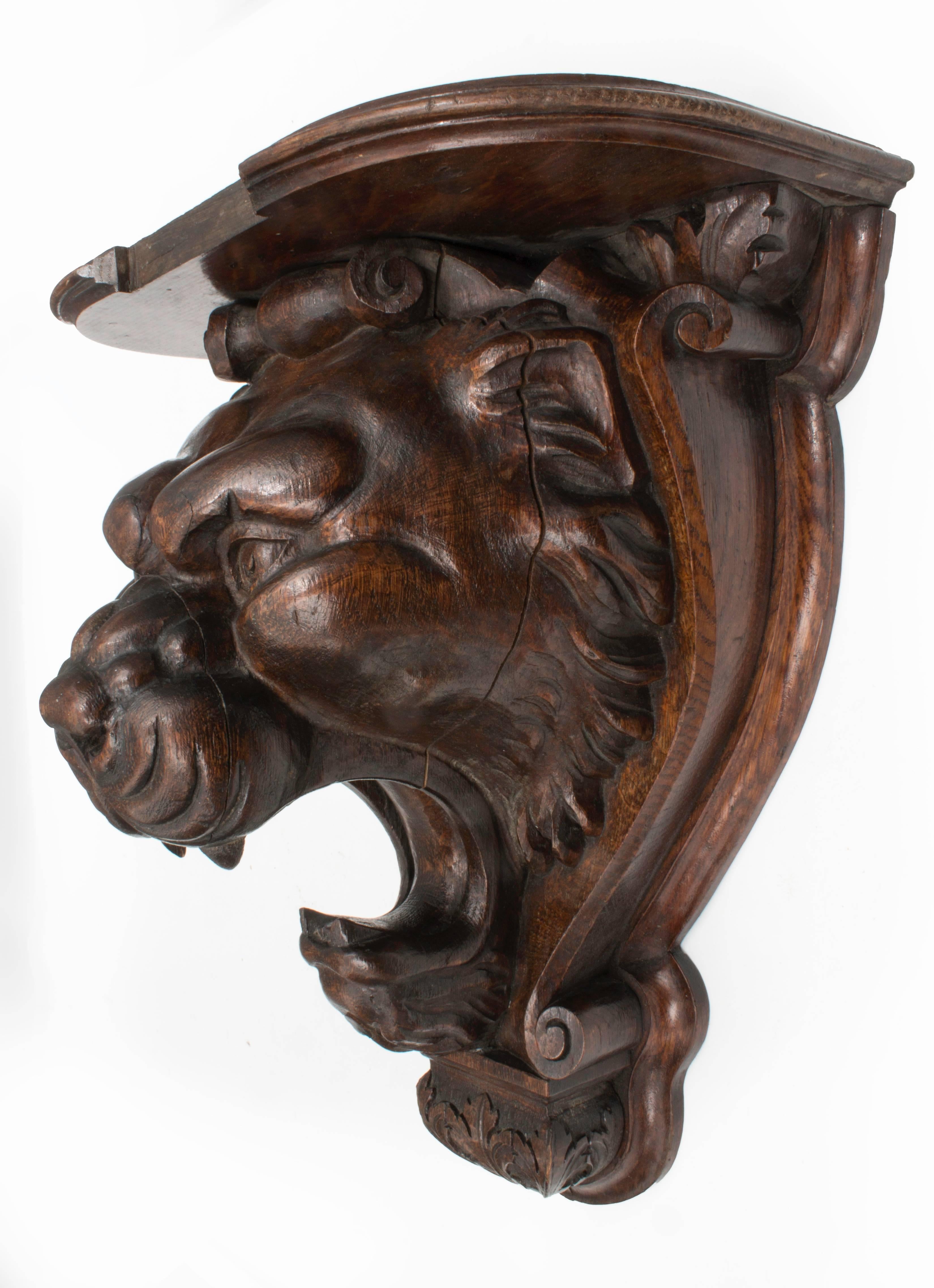 carved wooden lion head