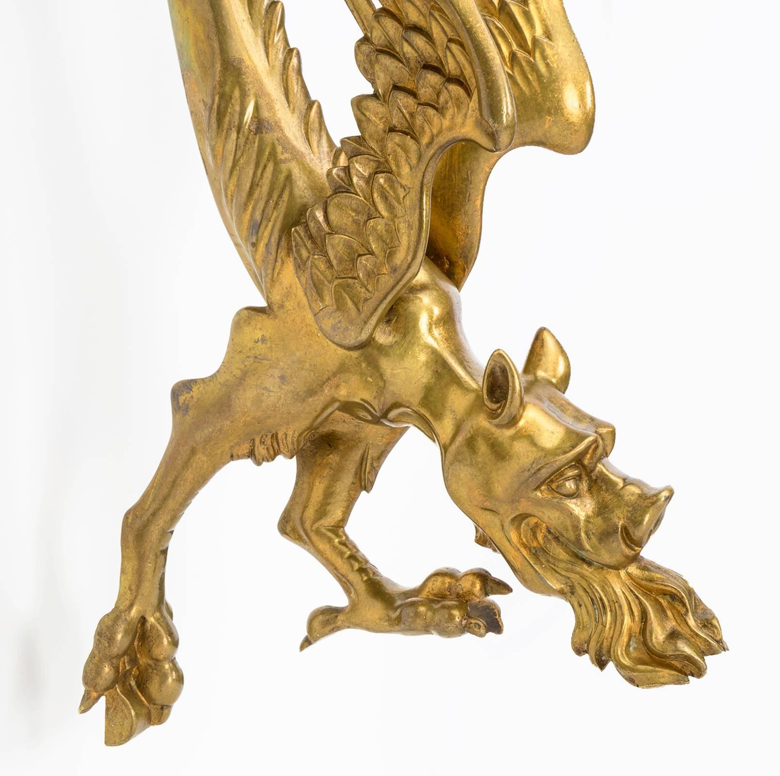 Pair of Gilt Bronze Griffin Dragon Wall Sconces 2
