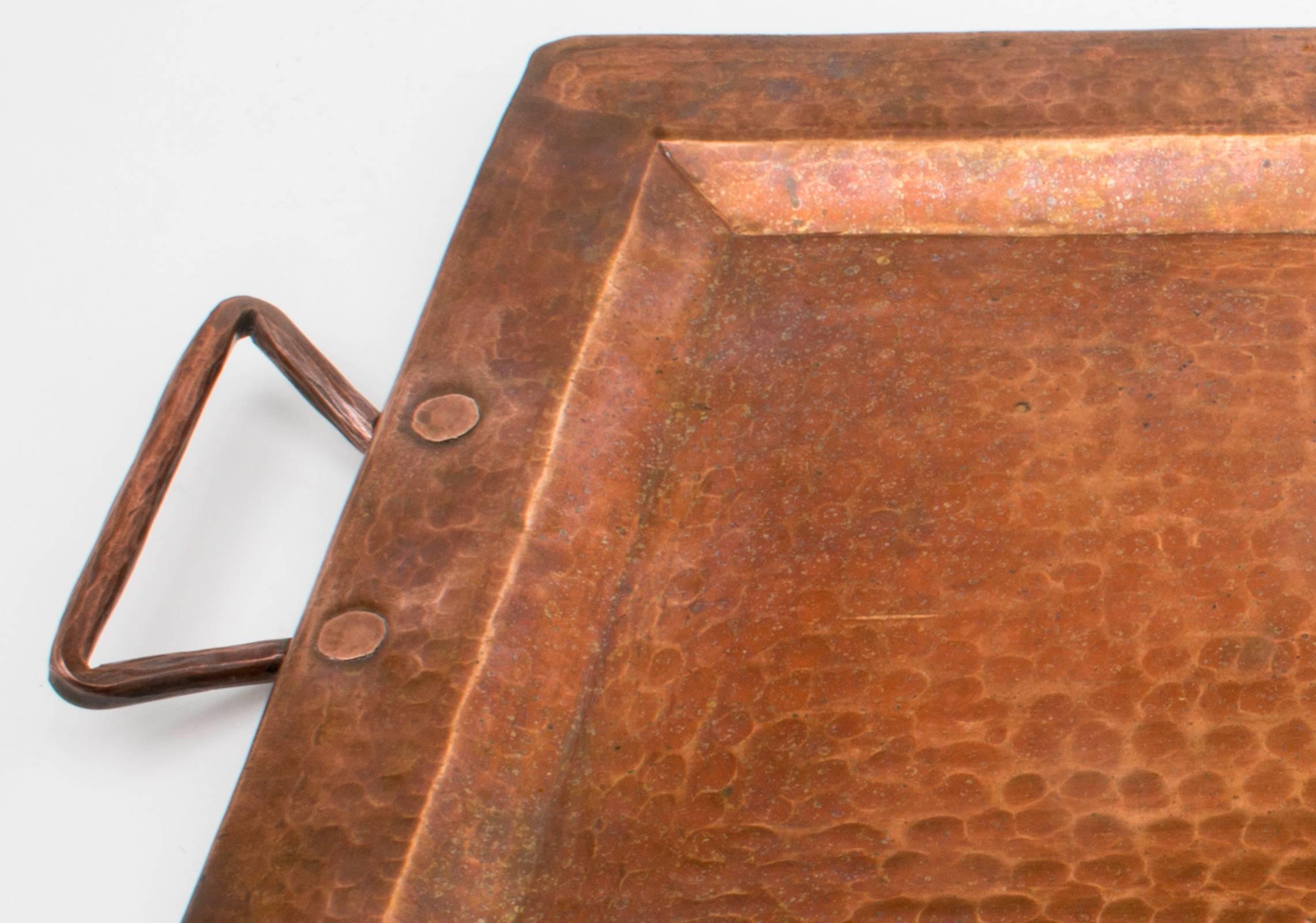 Handmade Hammered Copper Tray In Excellent Condition In Summerland, CA