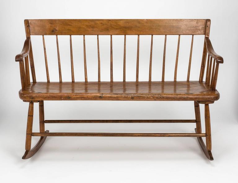 Early American Primitive Rocking Bench at 1stDibs