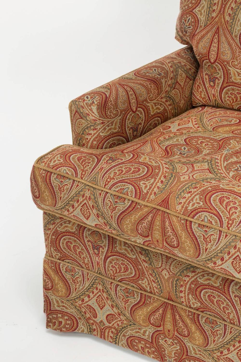 Chair and Ottoman Upholstered in Wool Paisley Fabric at 1stdibs