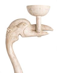 Candle Stands, Wood Carved Crane, Pair