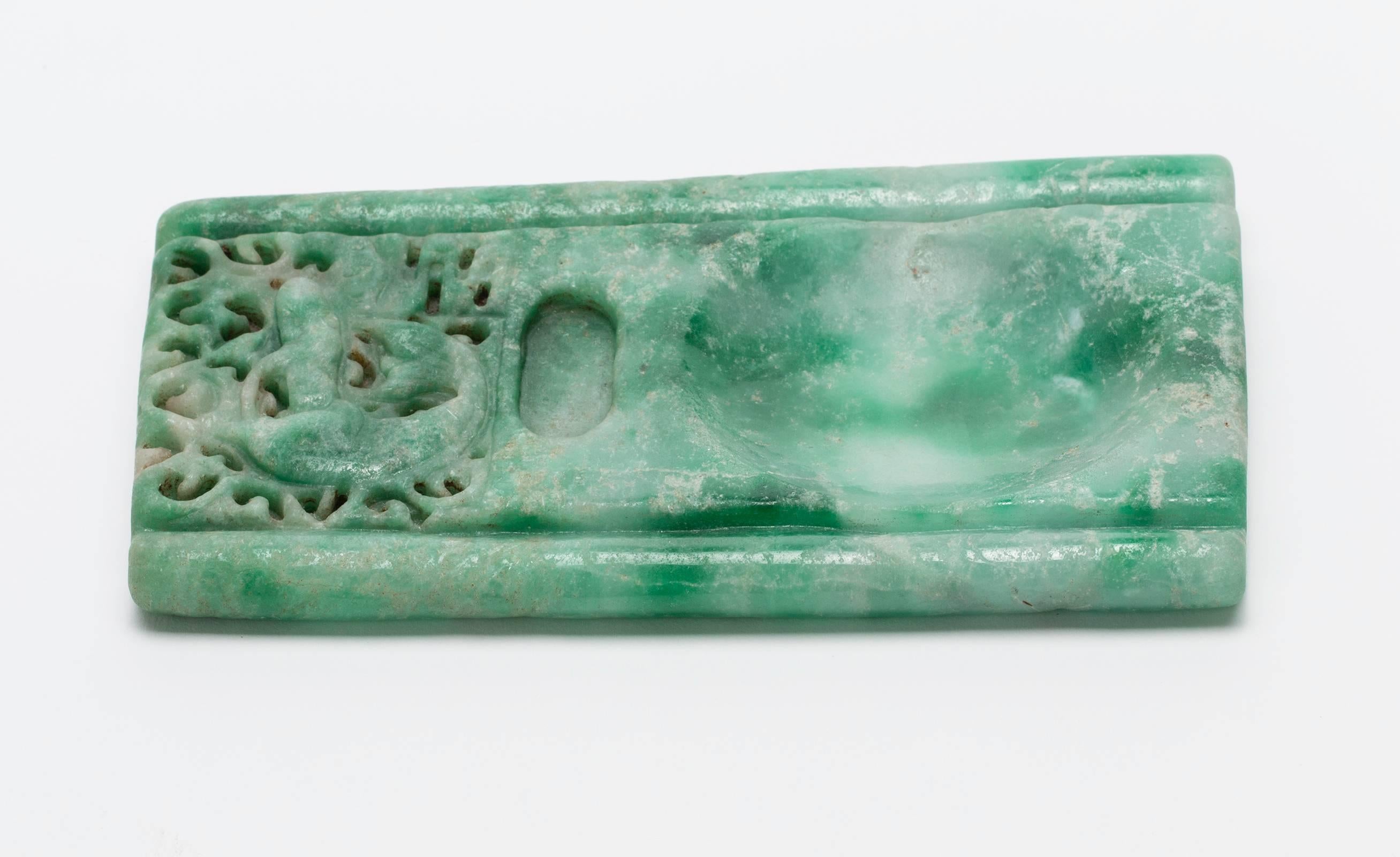 Carved Ink-stone, Chinese Green Jadeite  For Sale