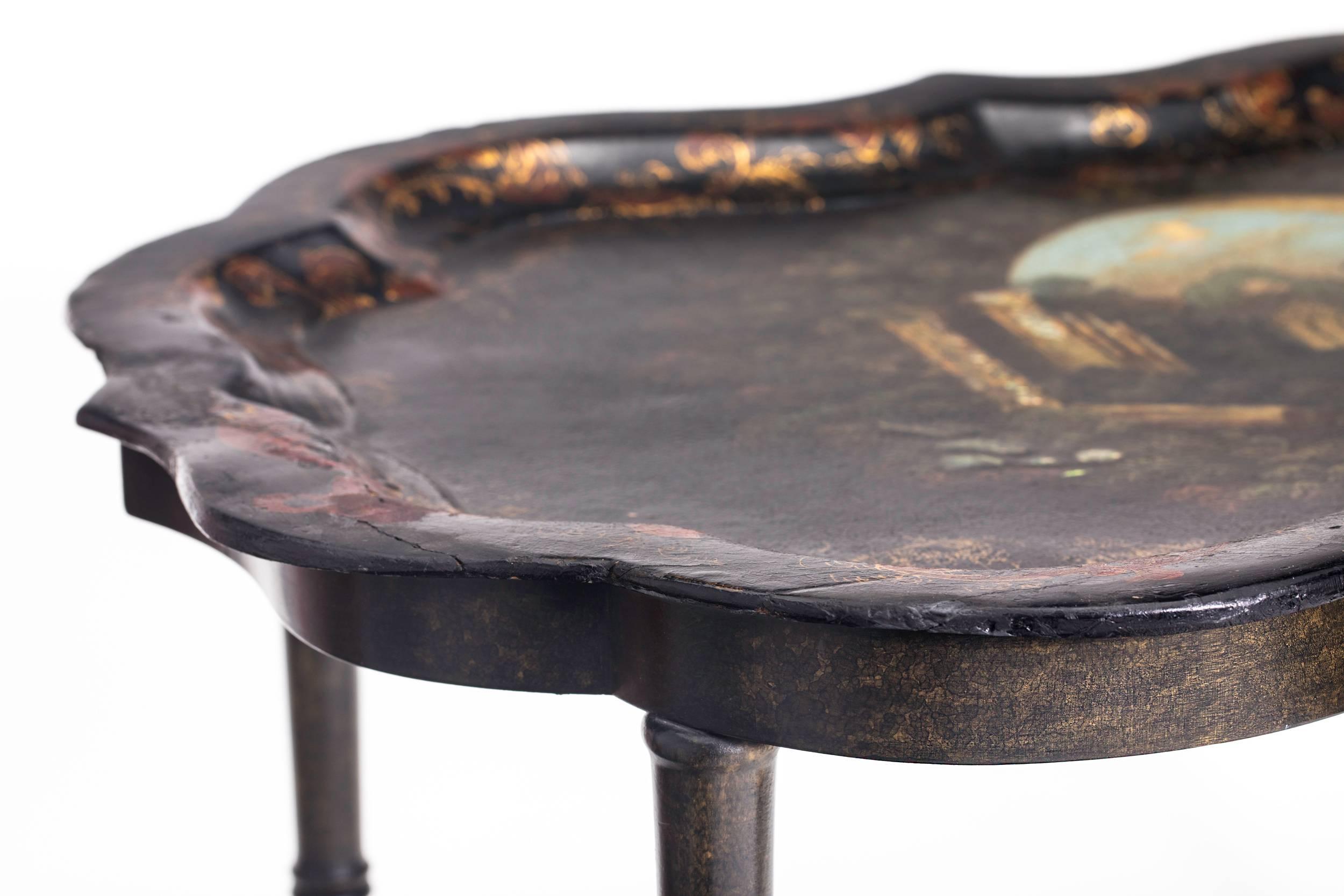 19th Century Mother of Pearl Inlaid Papier Mache Tray Table 5