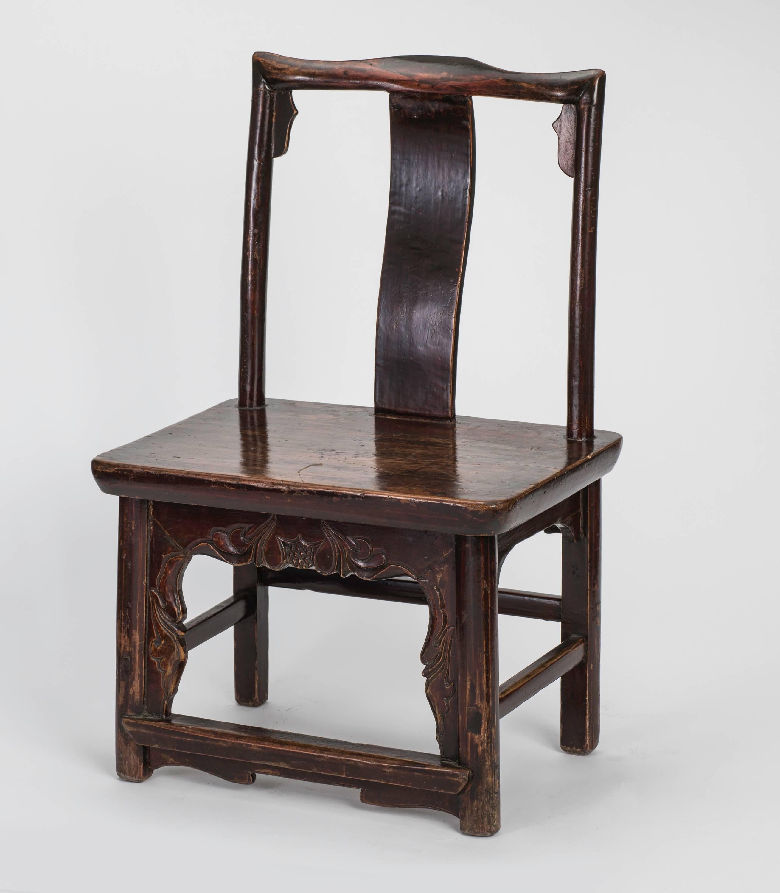 Small rosewood bride's chair or child's chair, circa 1930s. From the days in China when young girls were arranged for marriage, these chairs were made for potential child bride. Beautifully handcrafted with square shoulder and sturdy seat. A