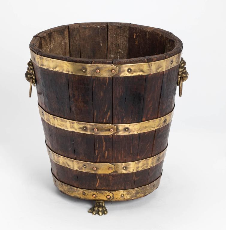 Antique Wood and Brass Bucket For Sale at 1stdibs
