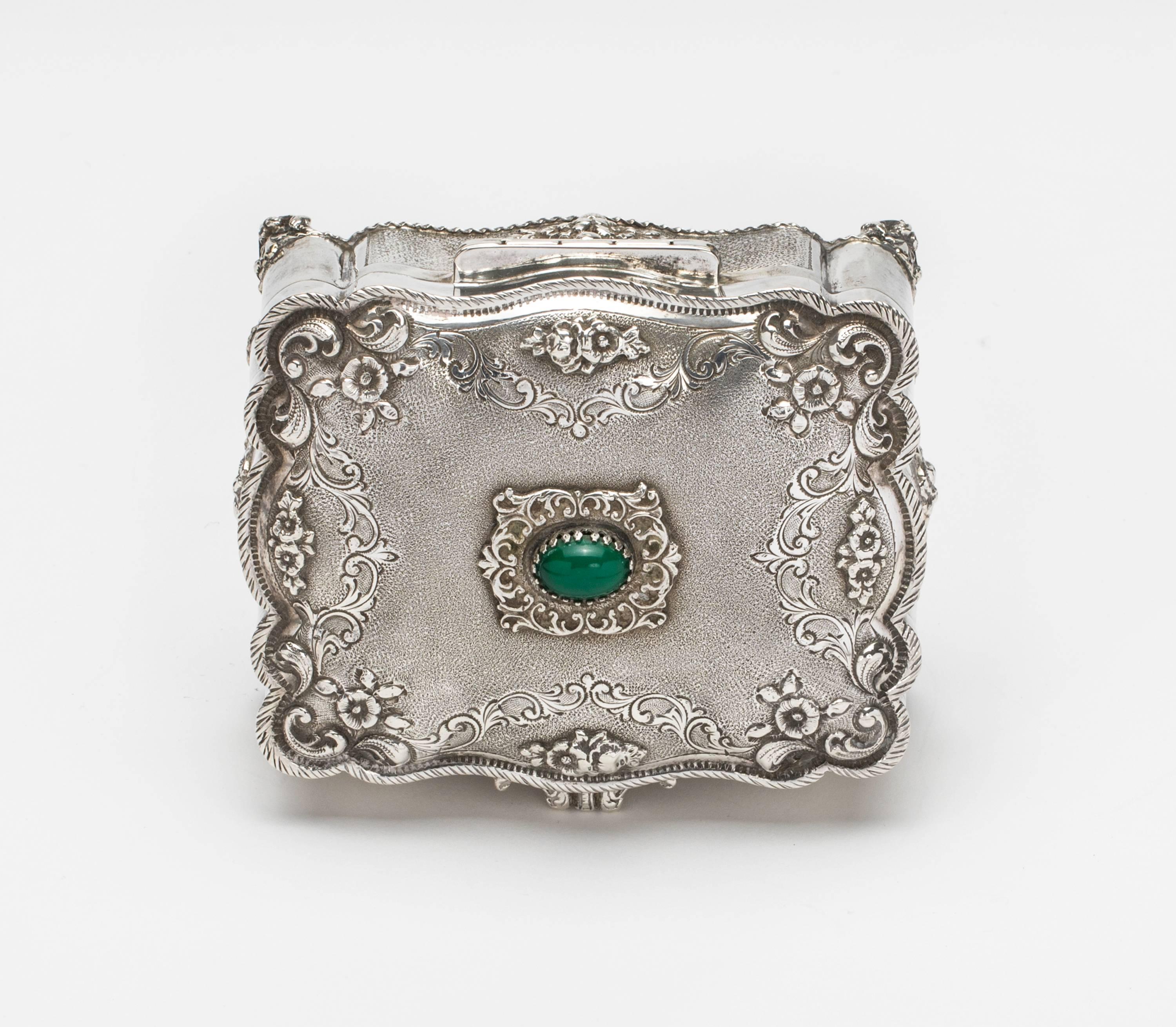 Silver Jewelry Box, 800 silver with Chalcedony Stone For Sale