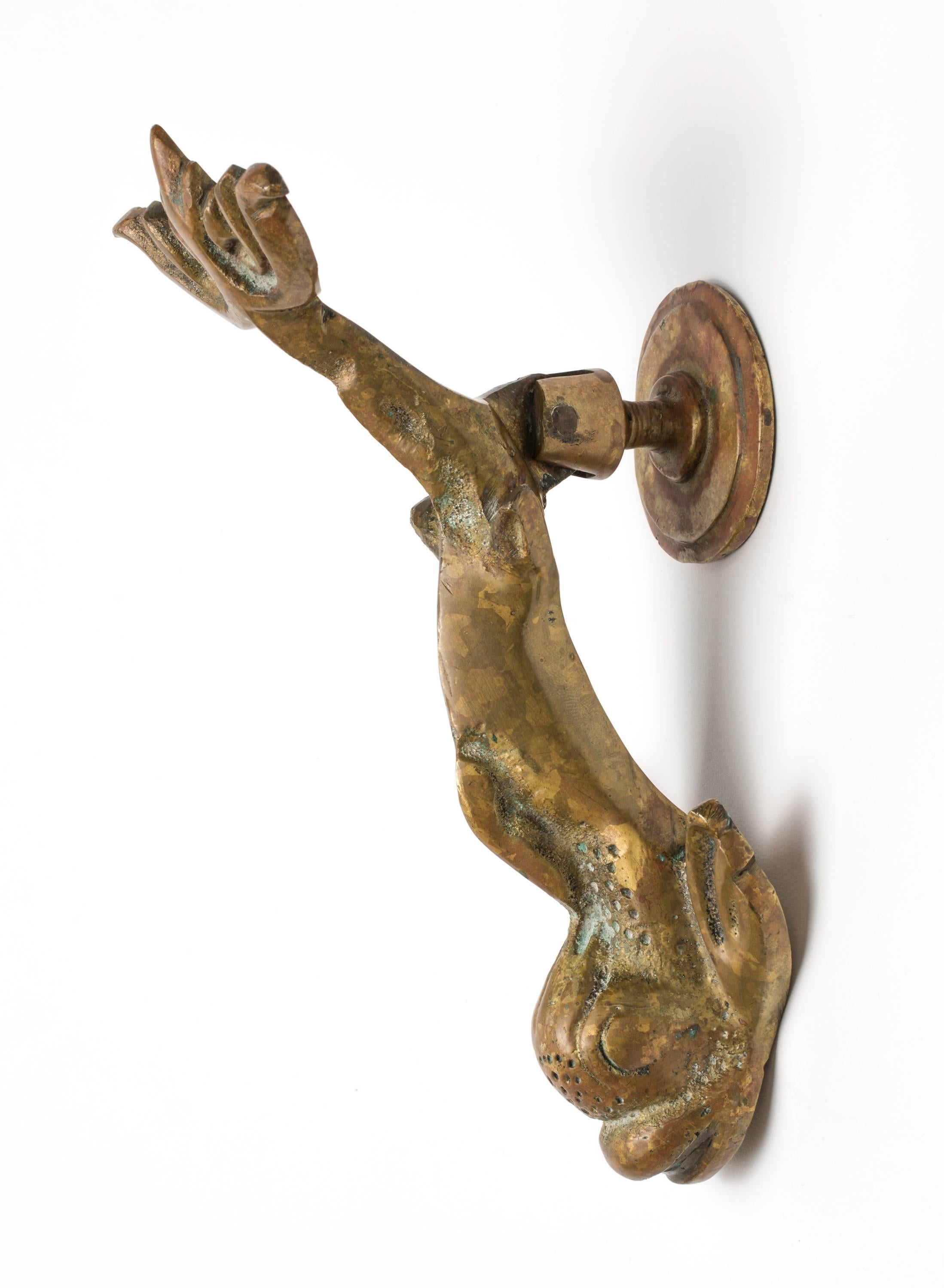 Old Brass Dolphin Door Knocker In Excellent Condition In Summerland, CA