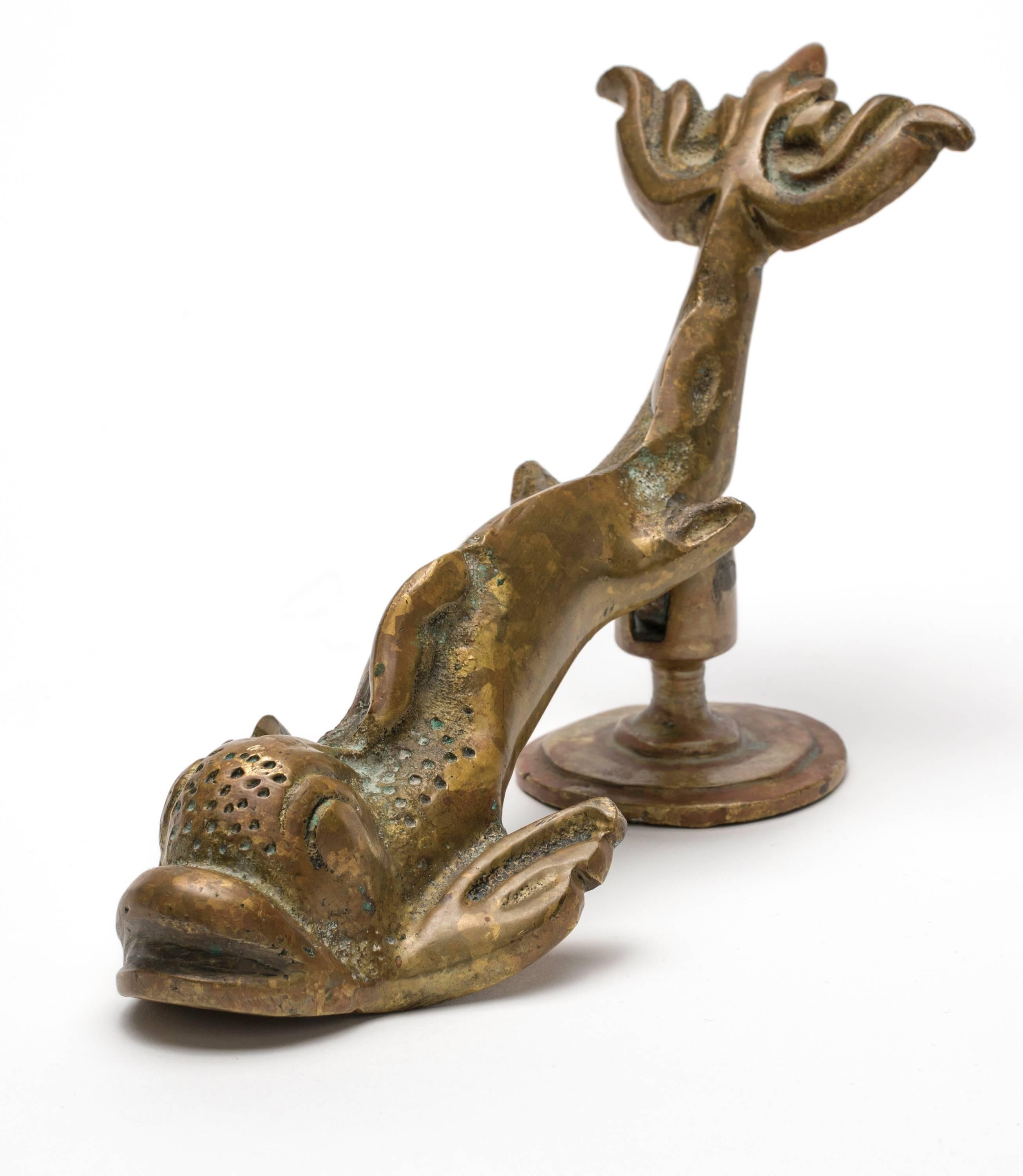 20th Century Old Brass Dolphin Door Knocker