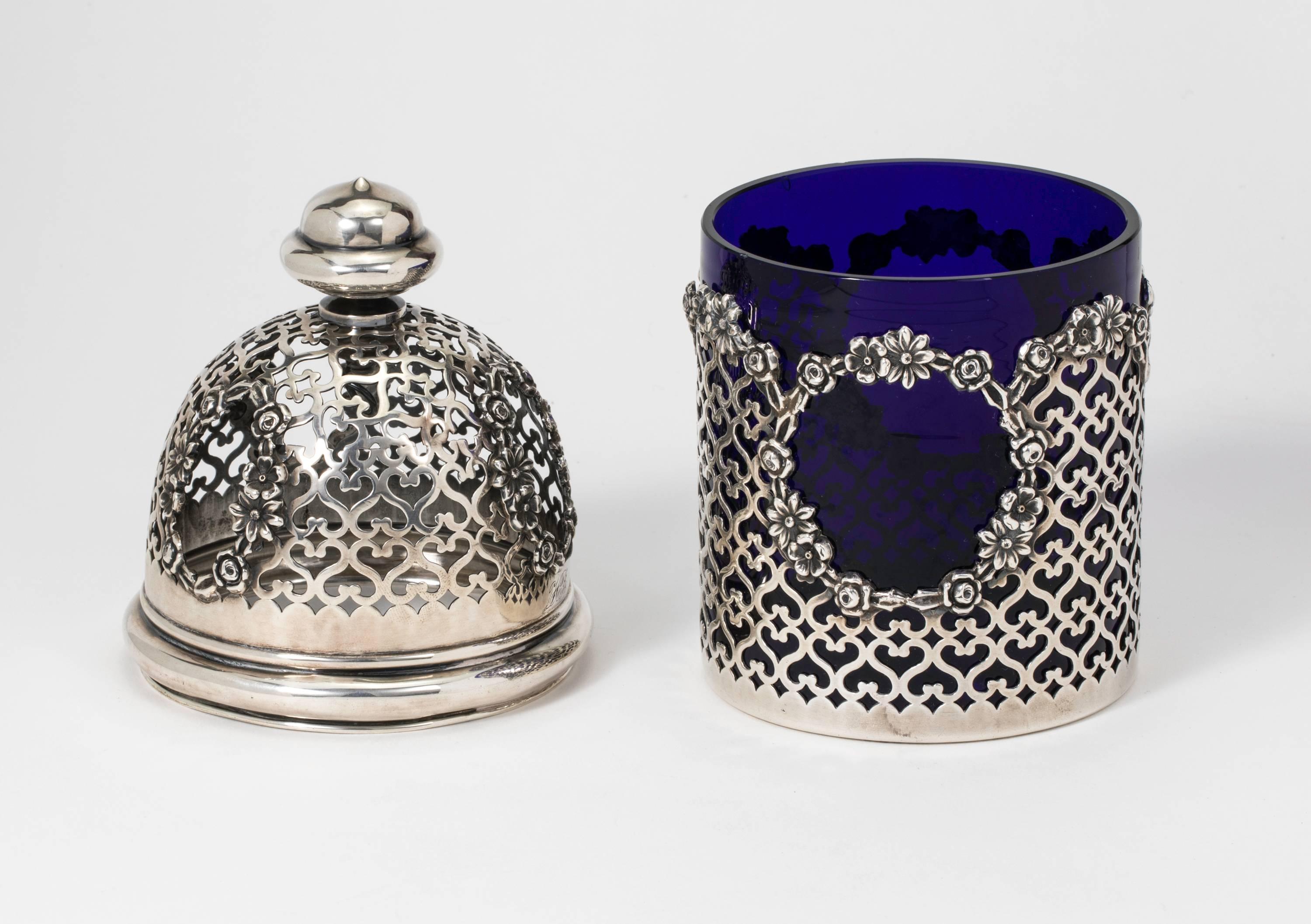 20th Century  Sterling Silver Perfume Bottle Potpourri Jar