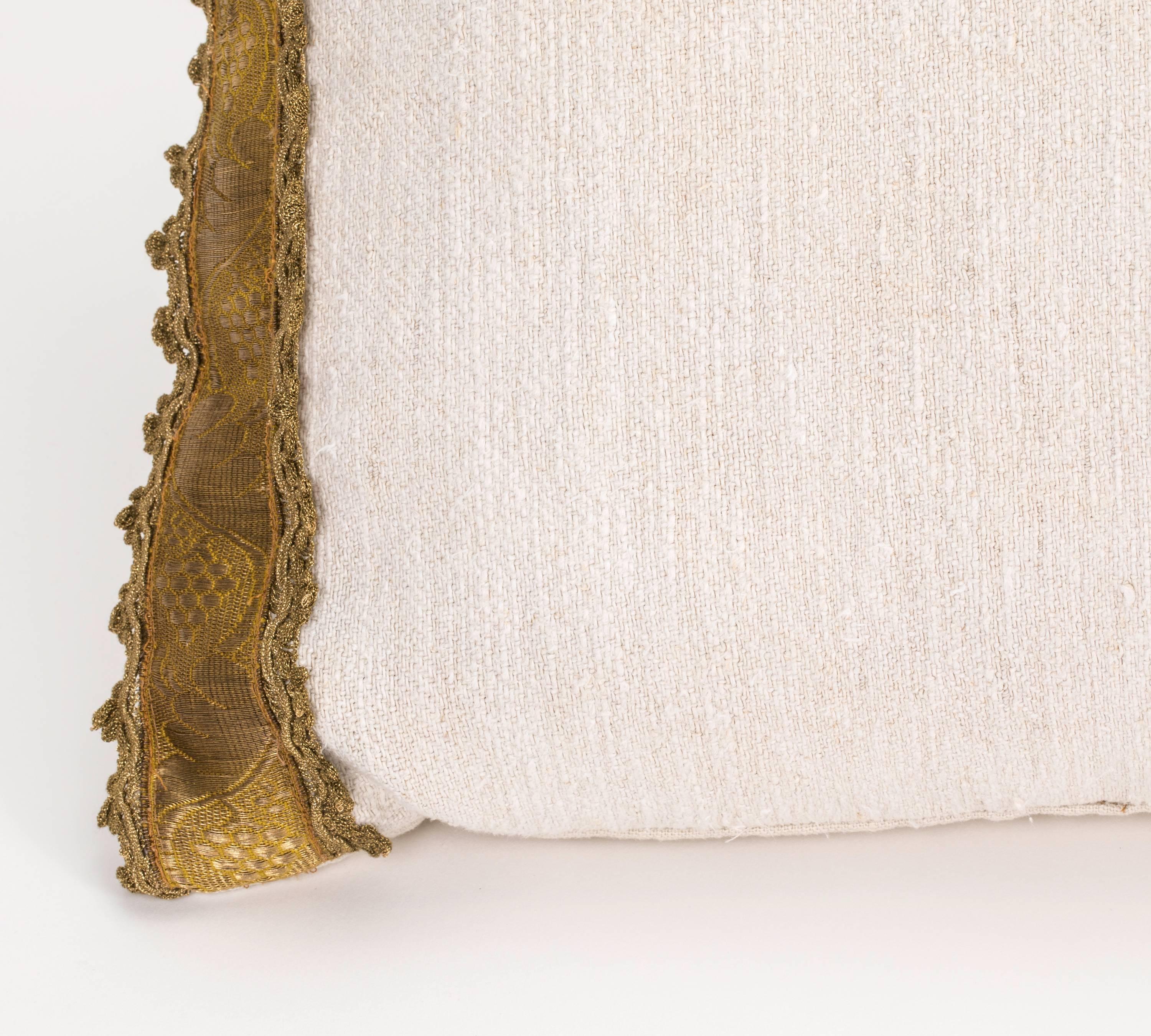 Antique Metallic Gold Thread Fleur-de-Lis Appliqué Pillow 1