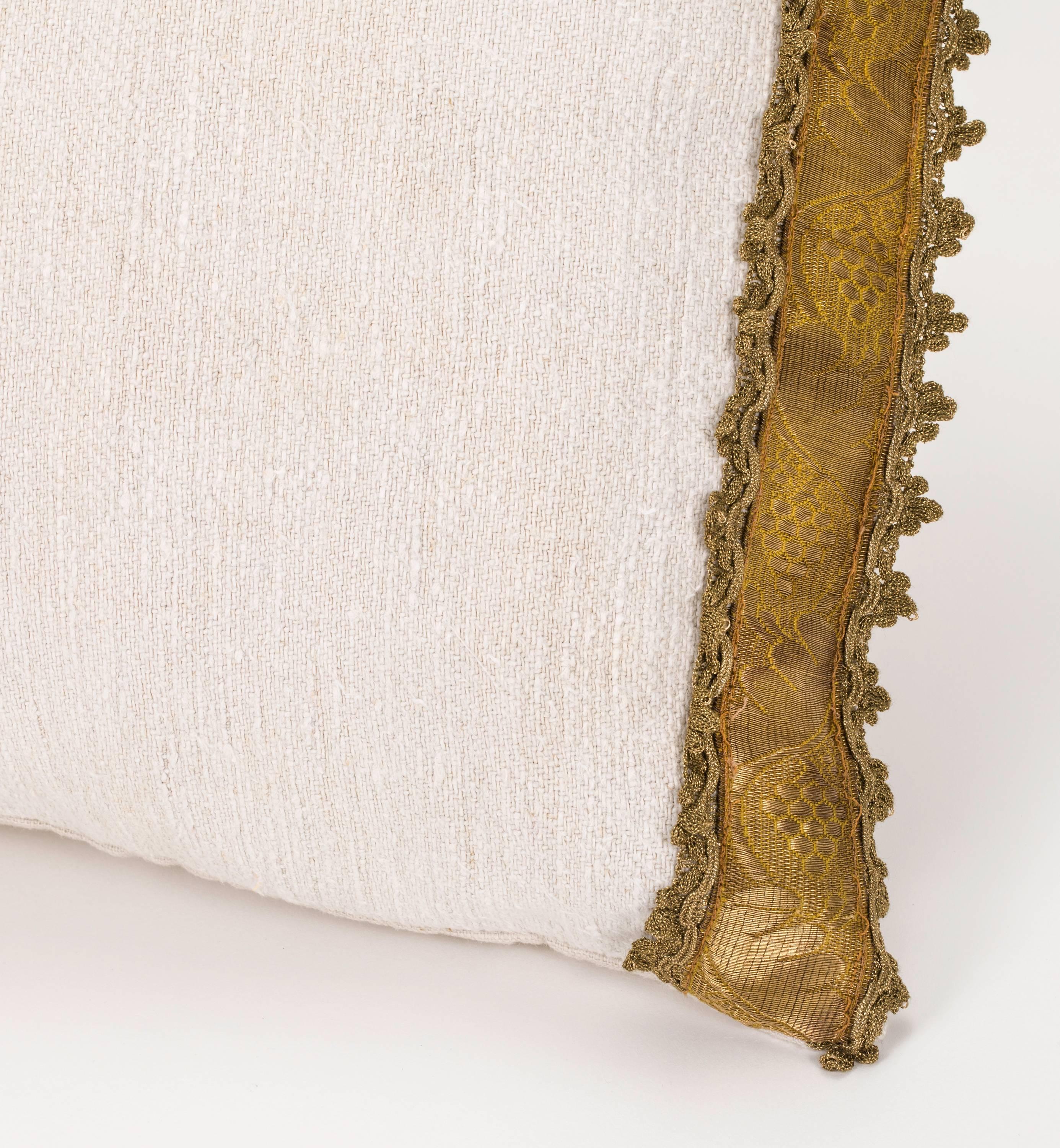 Antique Metallic Gold Thread Fleur-de-Lis Appliqué Pillow 2