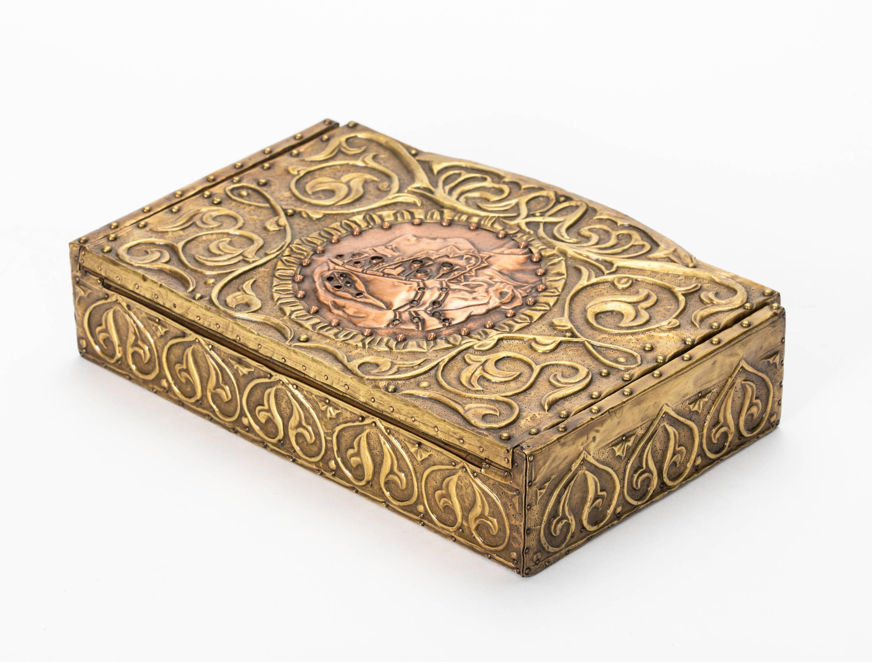 Box, Art Nouveau,  Brass Copper Embossed Box 2