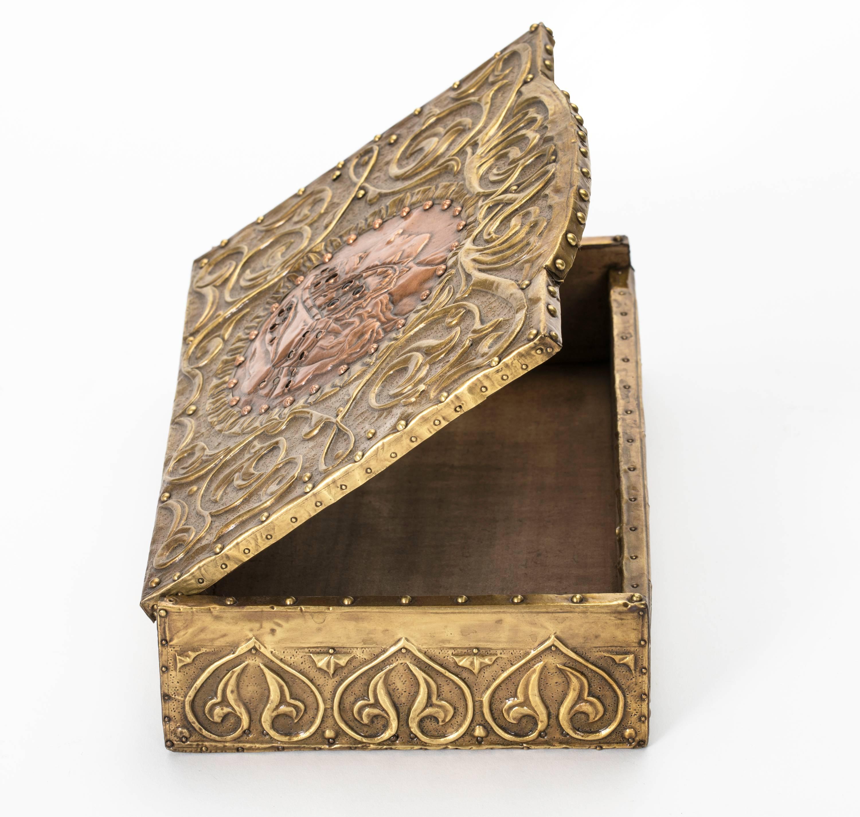Box, Art Nouveau,  Brass Copper Embossed Box 4