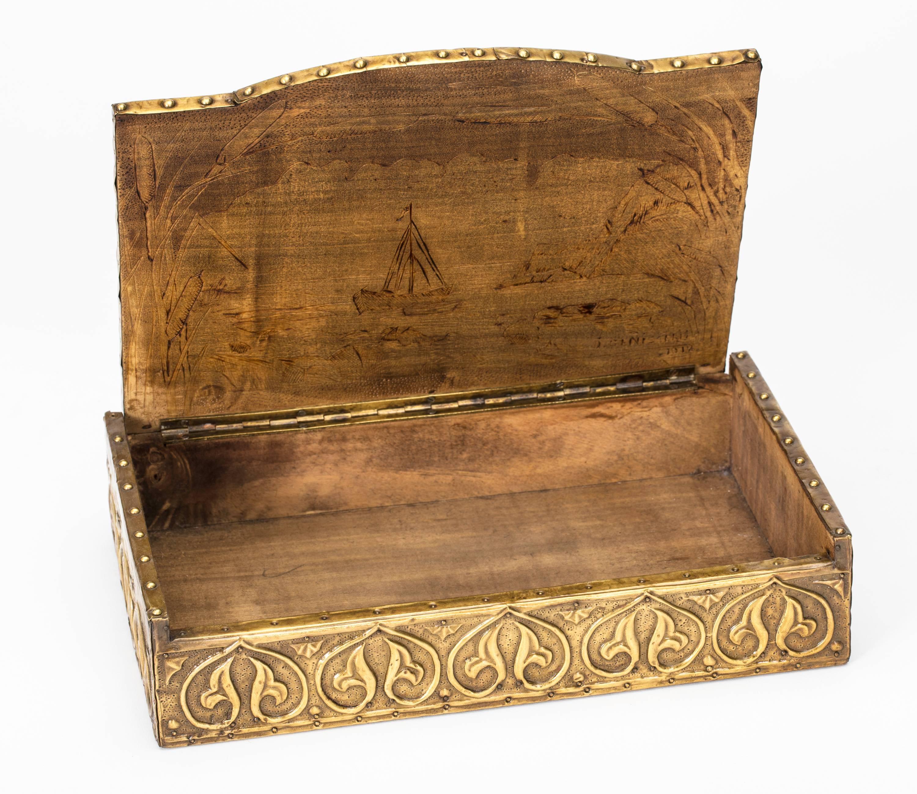 20th Century Box, Art Nouveau,  Brass Copper Embossed Box