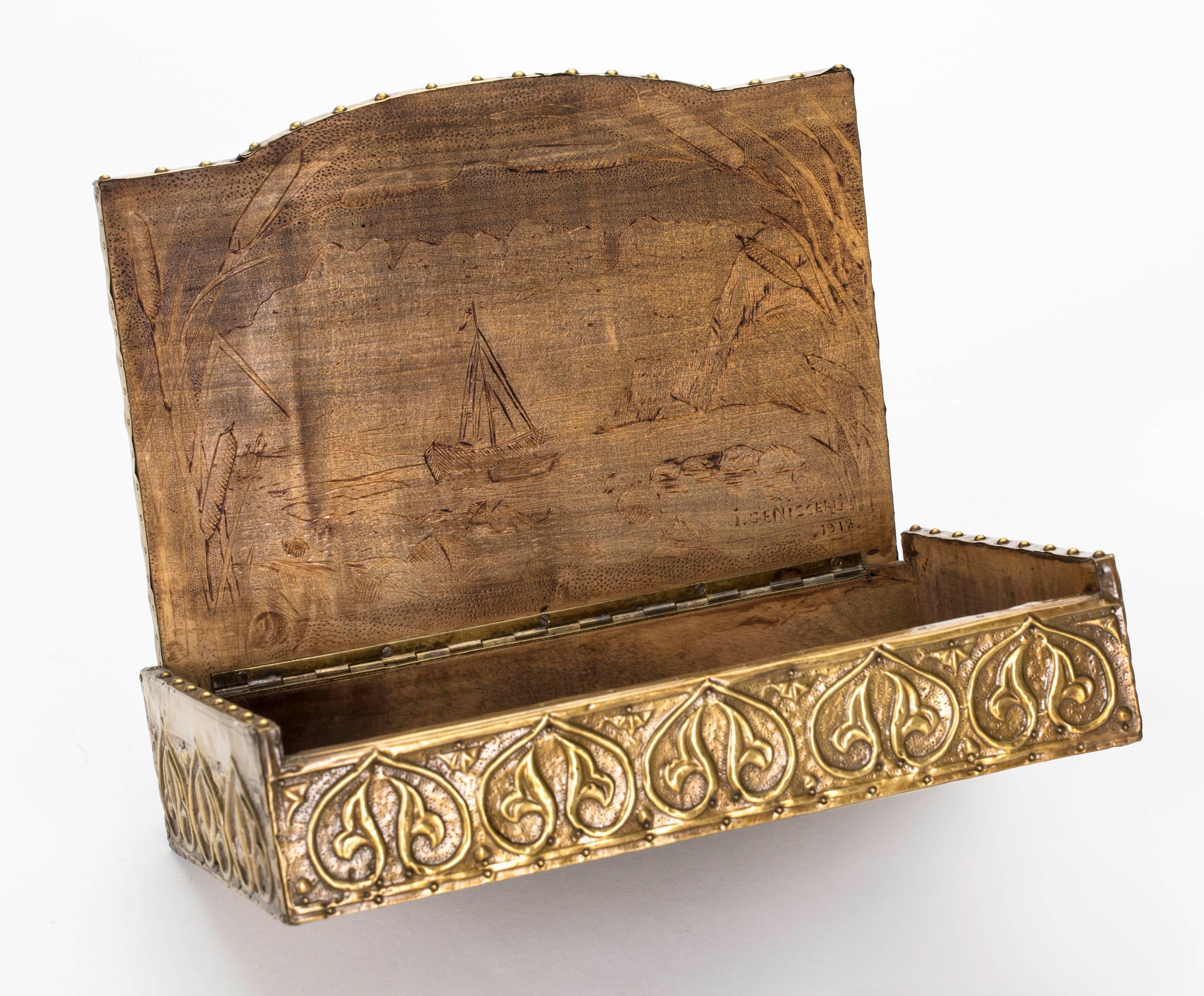 Box, Art Nouveau,  Brass Copper Embossed Box 6